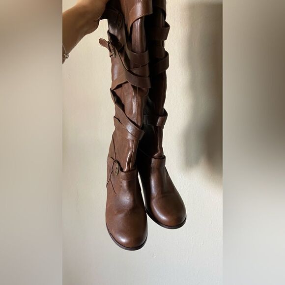JustFab Eartha Corset Heeled Brown Boots Size 10 - Picture 6 of 11